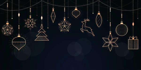 Weihnachten Und Frohes Neues Jahr Banner Mit Hängenden Luxus Goldenen — Stockvektor