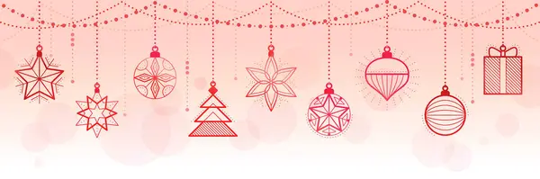 Weihnachten Und Frohes Neues Jahr Banner Mit Hängenden Roten Dekorationen — Stockvektor