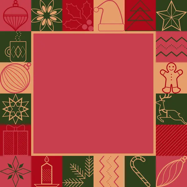 Carte Noël Vacances Hiver Avec Vœux Icônes Vectorielles Décoratives Espace — Image vectorielle