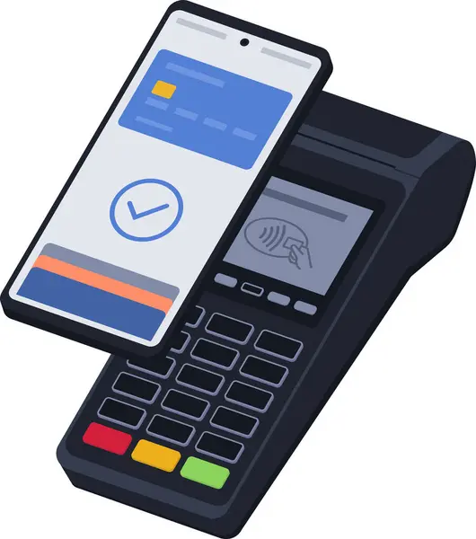Pos Terminal Acceptera Digital Plånbok Betalning Smartphone — Stock vektor
