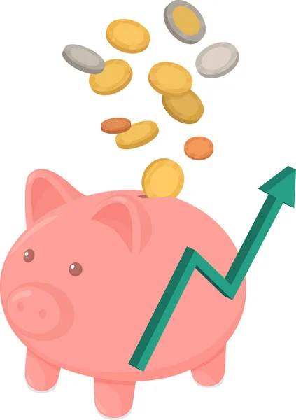 Coins Falling Piggy Bank Positive Trend Arrow — Stock Vector