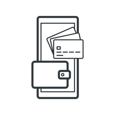 Akıllı telefon, elektronik işlemler ve dijital para birimi konsepti üzerindeki dijital cüzdan uygulaması, izole edilmiş simge