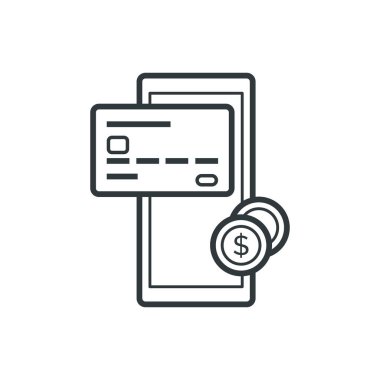 Akıllı telefon, elektronik işlemler ve dijital para birimi konsepti üzerindeki dijital cüzdan uygulaması, izole edilmiş simge