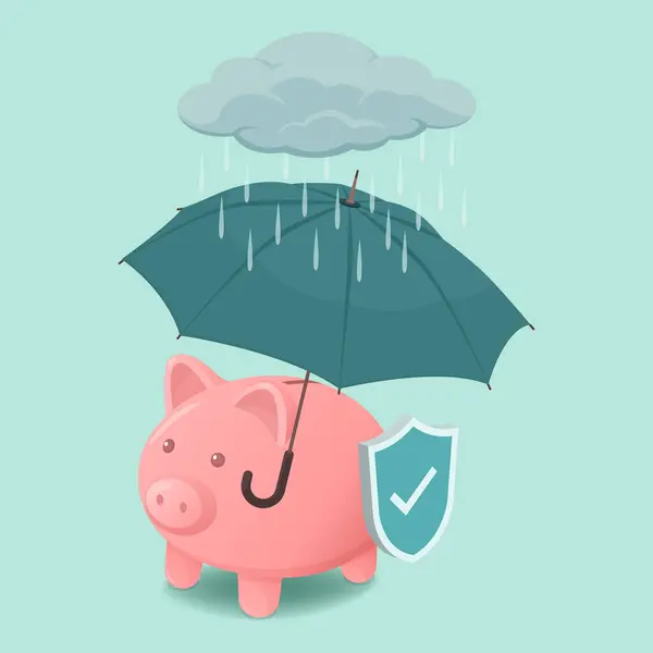 Bezpečná Prasátko Banka Pod Deštníkem Chránit Své Úspory Investiční Koncept — Stockový vektor