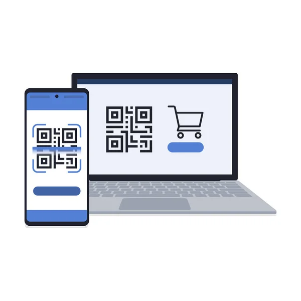 Code Zahlung Und Online Shopping Auf Laptop Und Handy lizenzfreie Stockillustrationen