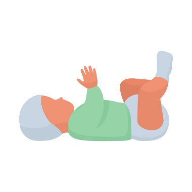 Sırtüstü uzanmış tatlı bir bebek, elleri ve bacakları oynuyor.