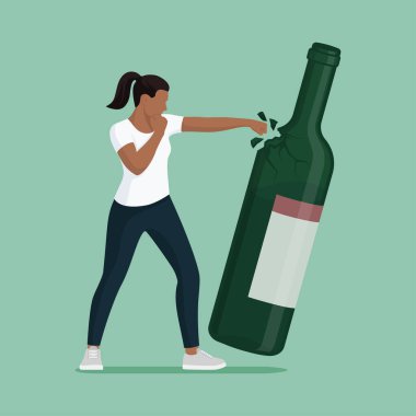 Güçlü bir kadın şarap şişesini yumrukluyor ve alkol bağımlılığıyla savaşıyor.