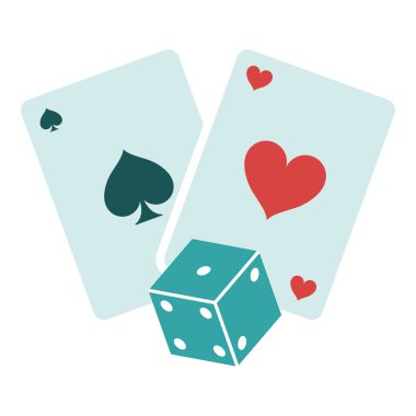 Poker kartları ve zarlar izole edilmiş ikon: kumar, oyunlar ve kumarhane konsepti