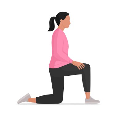 Yarı diz çökmüş kadın: egzersiz ve spor konsepti