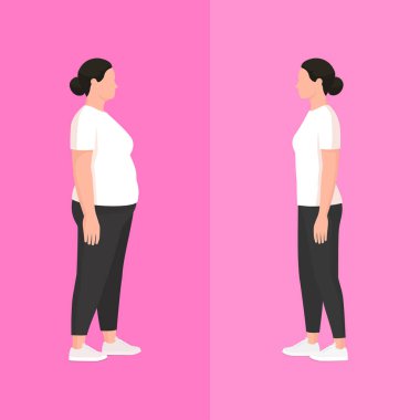 Aynı kilolu ve fit vücutlu kadın: fitness konsepti