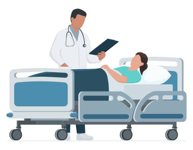 Doktor ve hasta hastane yatağında.