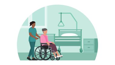 Tekerlekli sandalyedeki bakıcı ve yaşlı kadın