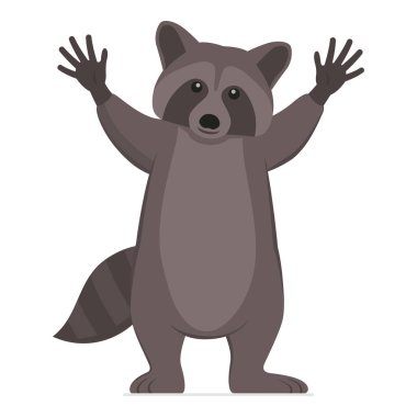 Mutlu komik rakun gülümseyen ve yükselen kollar, soyutlanmış