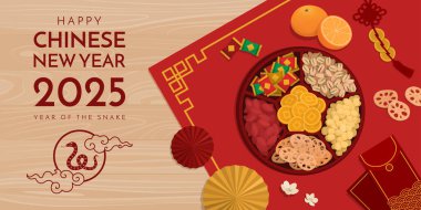 Traditional Chinese candy box with treats clipart