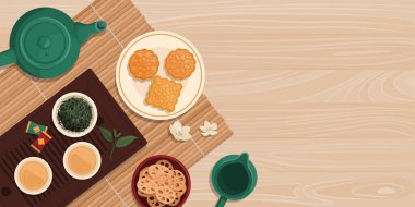 Çin çay seti ve geleneksel tatlılar.