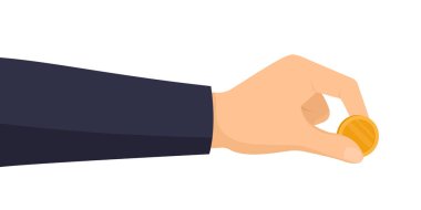 İzole edilmiş altın bir madeni parayı tutan bir erkek.