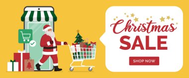 Noel Baba Noel 'de online alışveriş yapıyor.