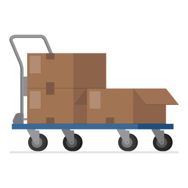 Kutularla, lojistik ve ulaşım araçlarıyla dolu bir depo kamyonu.