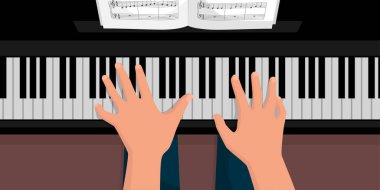 Piyano çalan profesyonel piyanist, elleri klavyenin üstünde.