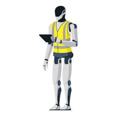 Dijital tablet kullanan ve bir tablet kullanılarak izole edilmiş süreçleri izleyen robotik insansı