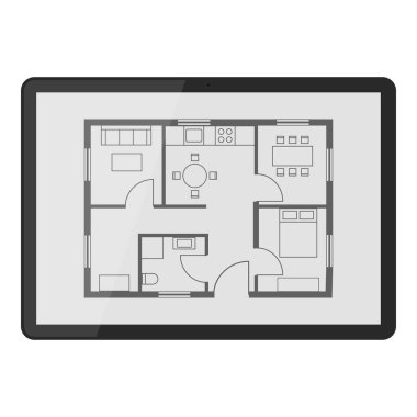 Dijital tablet, mimari ve inşaat uygulaması üzerine ev planı