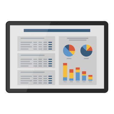 Finansal tablolar ve dijital tablet, teknoloji ve iş konsepti raporları