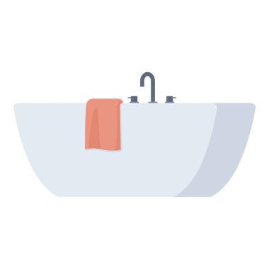 Havlu izole edilmiş seramik banyo küveti, banyo iç tasarım konsepti