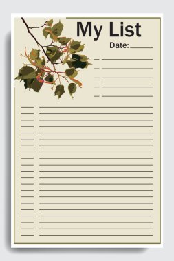 Alışveriş için not sayfası, hatırlatma listesi. Not defteri düzenleyicisi ve diğer okul şablonu tasarımcısı. Fotokopi alanı olan illüstrasyon günlüğü kağıdı. Vektör tasarım ögeleri.