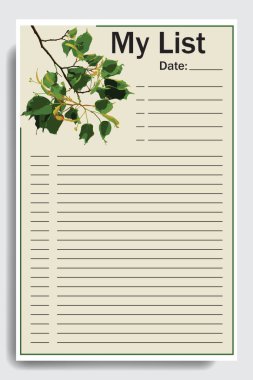 Alışveriş için not sayfası, hatırlatma listesi. Not defteri düzenleyicisi ve diğer okul şablonu tasarımcısı. Fotokopi alanı olan illüstrasyon günlüğü kağıdı. Vektör tasarım ögeleri.