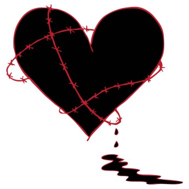 Kırık Kanayan Kalp Simgesi, Sevgililer Günü için el çizimi sembolü. Sevgililer günü dövmesi ya da tişört illüstrasyonu. İzole vektör