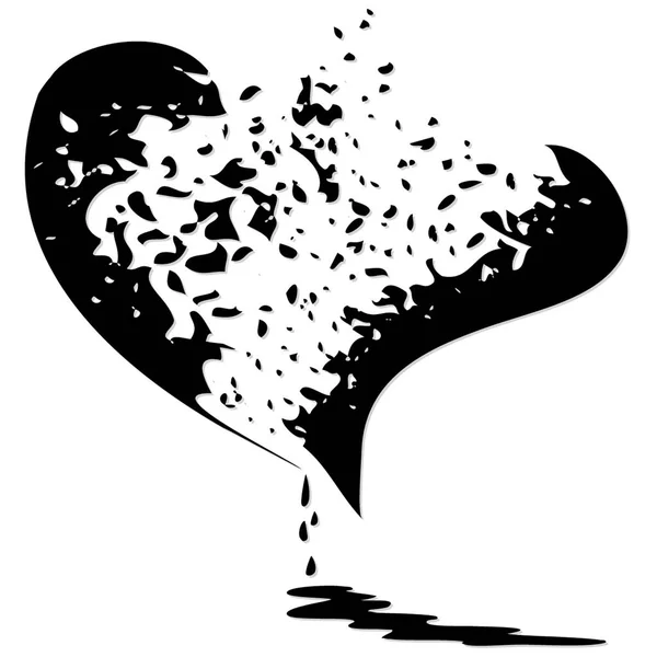 Kırık Kanayan Kalp Simgesi, Sevgililer Günü için el çizimi sembolü. Sevgililer günü dövmesi ya da tişört illüstrasyonu. İzole vektör