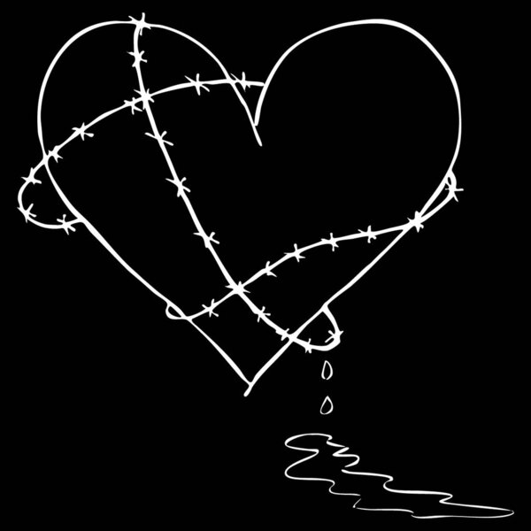 Broken Bleeding Heart Icon, hand drawn symbol for valentines day.  Anti valentine tattoo or t-shirt illustration. Isolated vector