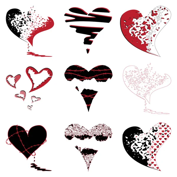 Coração Valentine Ícone Definido Coleção Corações Desenhados Mão Elementos Design — Vetor de Stock