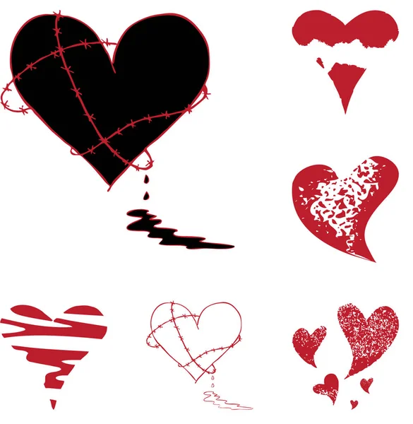 Conjunto Ícones Corações Quebrados Sangrentos Ícones Desenhados Mão Ilustrações Para — Vetor de Stock