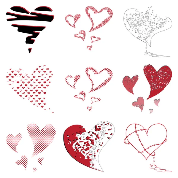 Valentine Heart Icon Set Collection Hand Drawn Hearts Design Elements — Stock Vector