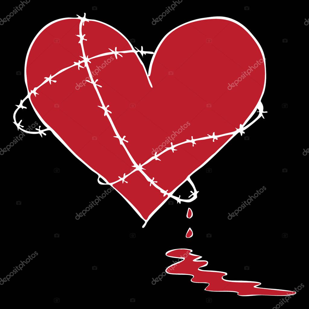 Broken Bleeding Heart Icon, hand drawn symbol for valentines day.  Anti valentine tattoo or t-shirt illustration. Isolated vector