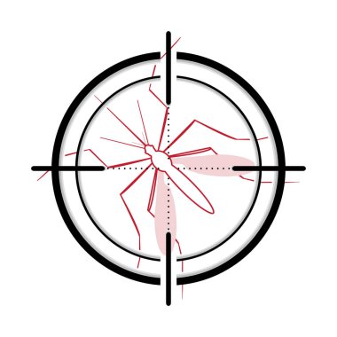 Aedes Aegypti mosquito with stilt target. Sight signal. Target Symbol. Ideal for educational, informational, or related health advisory. Editable vector