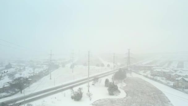 Transmission Power Tower Wires Winter Snow Storm Electricity Pylon High — Stok Video