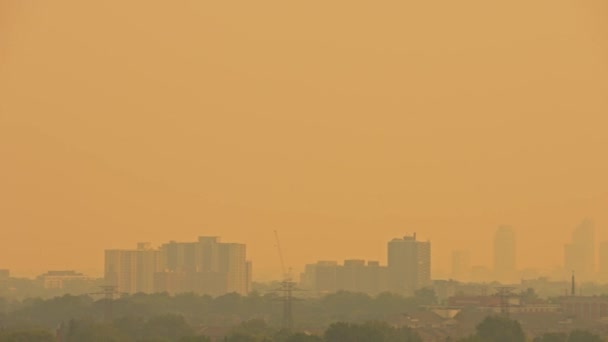 Dålig Luftkvalitet Och Synlighet Toronto Downtown Ontario Kanada Grund Rök — Stockvideo