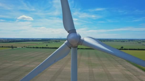 Primer Plano Rotación Aerogeneradores Por Viento Generación Energía Verde Sostenible — Vídeo de stock