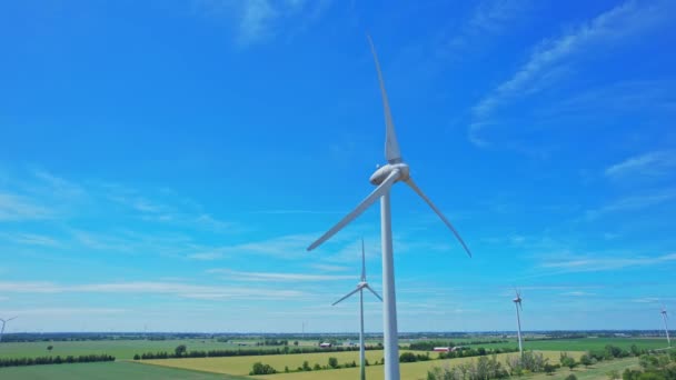 Kanadalı Pervaneli Hidro Rüzgar Türbini Yiyecek Çiftliğindeki Yel Değirmenleri Yeşil — Stok video