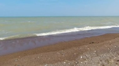 Point Pelee beach at national park panoramic view in Ontario, Canada. Most southern point in mainland Canada during summer season. Point Pelee tip at windy day and heavy strong waves. Lake Erie.