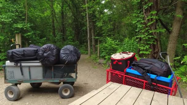 Camping Cart Wheels Camp Cabin Camping Wagon Camping Gear Equipment — Stock Video