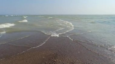 Panoramic view of Point Pelee National Park beach in the summer season, most southern part of Ontario, Canada. Strong winds and heavy waves at Lake Erie. Vacation and adventure in North America.