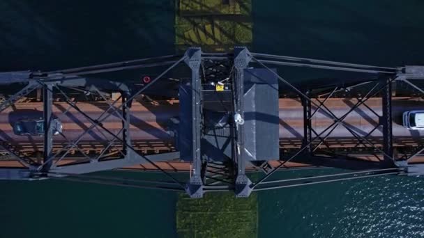 Vista Aérea Little Current Swing Bridge Dia Ensolarado Com Céu — Vídeo de Stock