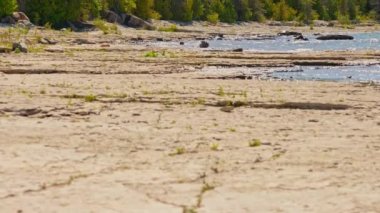 Providence Bay manzaralı, Huron Gölü, Manitoulin Adası, Ontario, Kanada. Dünyanın en uzun tatlı su plajları. Tatil aktiviteleri, güneşlenme, yüzme ve plaj taraması için resim gibi bir ortam..