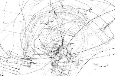 Soyut siyah beyaz arka plan. Kart olarak mürekkep dokusu karala. El çizimi illüstrasyon izi. Soyut ışık çizimleri. Kalem çizimi vuruşları. Tasarım elemanı lekesi. Vektör.