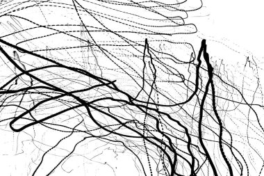 Soyut siyah beyaz arka plan. Kart olarak mürekkep dokusu karala. El çizimi illüstrasyon izi. Soyut ışık çizimleri. Kalem çizimi vuruşları. Tasarım elemanı lekesi. Vektör.