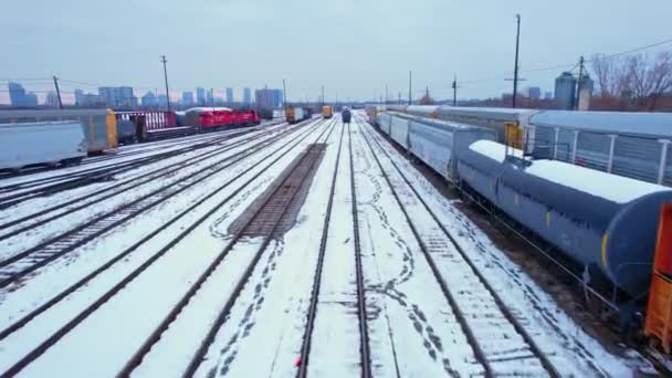 Freight Train Laden Cargo Railway Urban Setting Canadian Railway Train — Stock Video