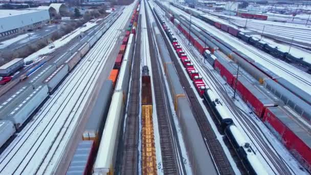 Yük Treni Şehir Merkezinde Bir Demiryolu Boyunca Kargo Yüklü Kanada — Stok video